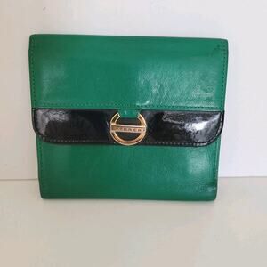 Givenchy Vintage Leather Wallet Green Logo Bifold Medium Compact Designer